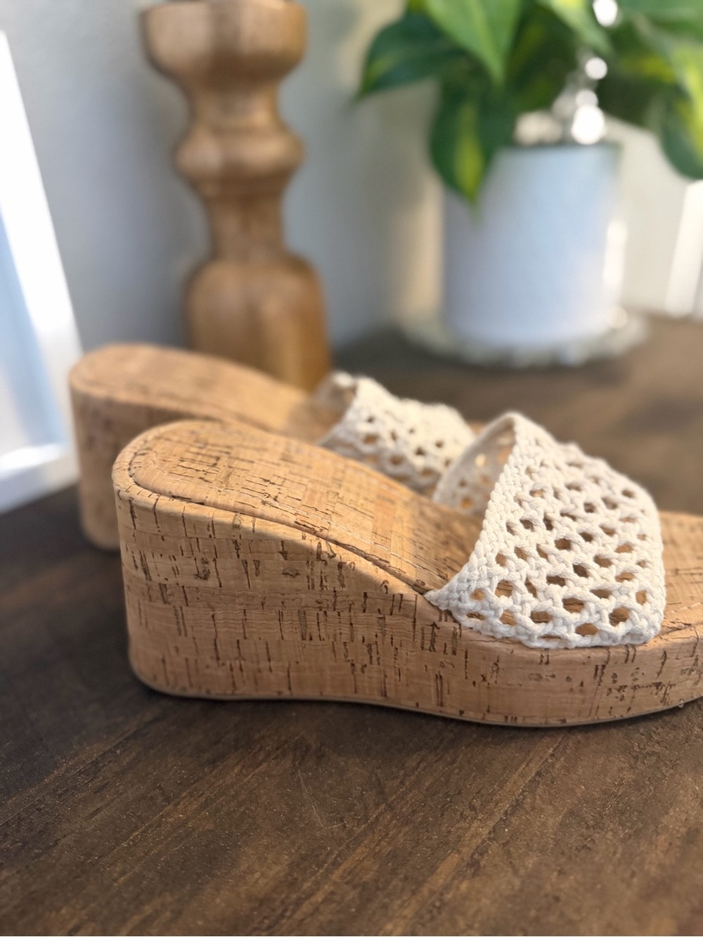 Woven  Platform Wedge Sandals - Cream